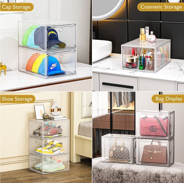 POPOLIC Schuhkiste 9er-Set Größe Schuhboxen Stapelbar Transparent (Schuhaufbewahrung für Stöckelschuhe,Pumps, Schuhaufbewahrung, Hartplastik Schuhbox mit Deckel), Schuhboxen aus klarem Kunststoff