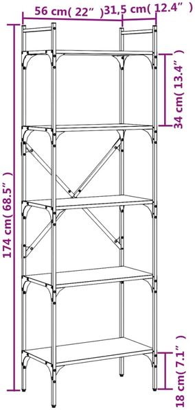 vidaXL Bücherregal 5 Fächer Sonoma-Eiche 56x31,5x174 cm Holzwerkstoff 833344 Bild 9