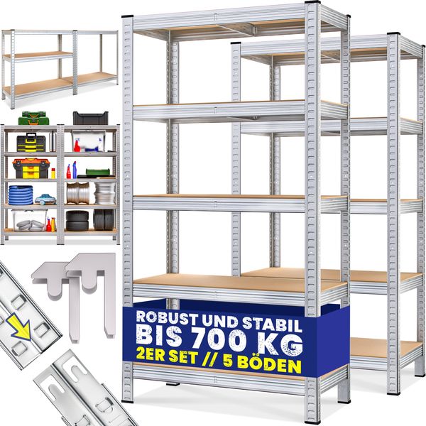 Monzana 2x Schwerlastregal 170x75x30cm 350kg 5 MDF-Platten