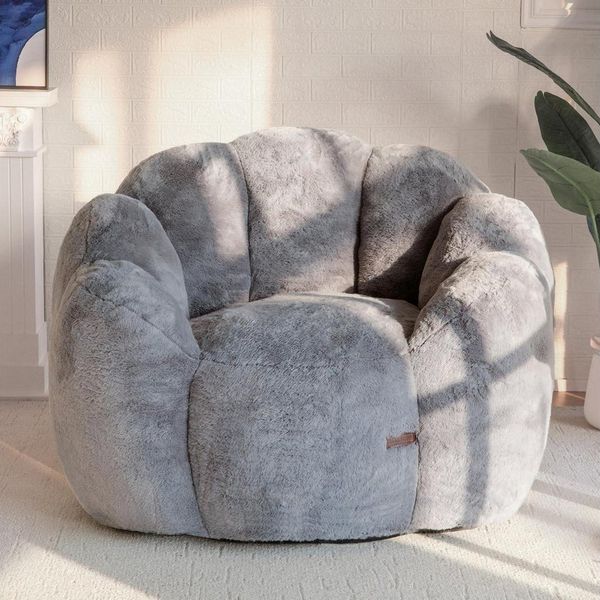 LuxusKollektion Sitzsack Sitzsack Erwachsene Beanbag MemoryFoam Kunstfell Grau 105*105*78