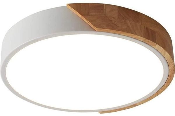 Moderne 24-W-LED-Deckenleuchte – 6500 K Weißlicht – Runde Holz-Deckenleuchte für Schlafzimmer, Esszimmer, Küche – Weiß