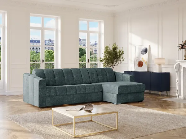 Vente-unique - DARIELO Sofa Stoff Blau - B 223 cm152 cm x H 90 cm x L 275 cm