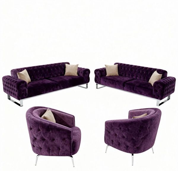 Palms-Store Sofa Set Jumeirah 3-Sitzer+2-Sitzer+Sessel in Samtstoff, Spar-Set, in 5 Stofffarben erhältlich