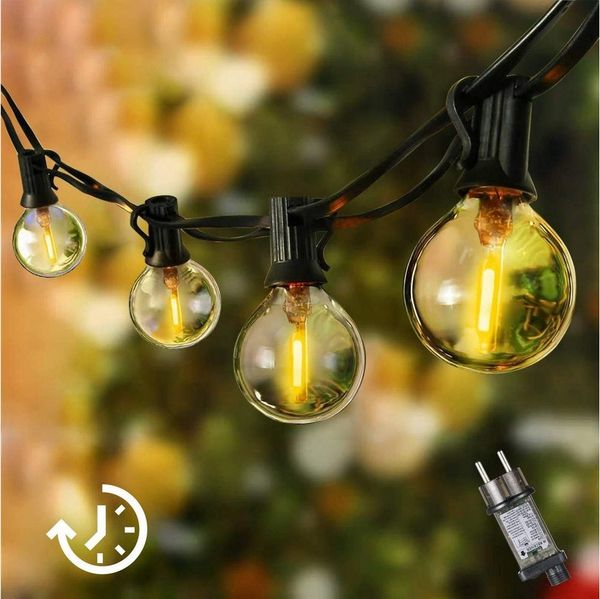 Elegear Lichterkette outdoor strom 9/18M LED lichterkette außen/indoor mit Timer, 8 Modi, gartenleuchten mit 15+2 G40 Glühbirnen für terrasse zaun wohnzimmer