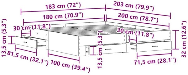 vidaXL Bettrahmen Schwarz Eichen-Optik 180 x 200 cm Holzwerkstoff 3333962 Bild 10