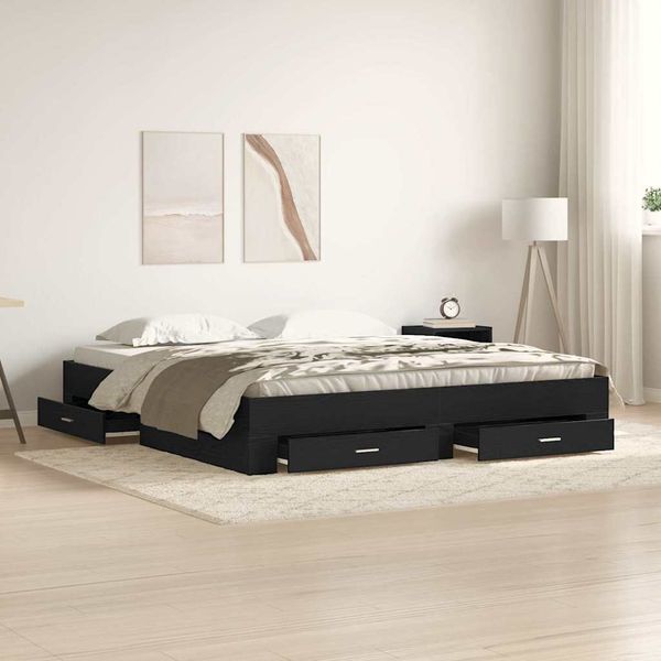 vidaXL Bettrahmen Schwarz Eichen-Optik 180 x 200 cm Holzwerkstoff 3333962