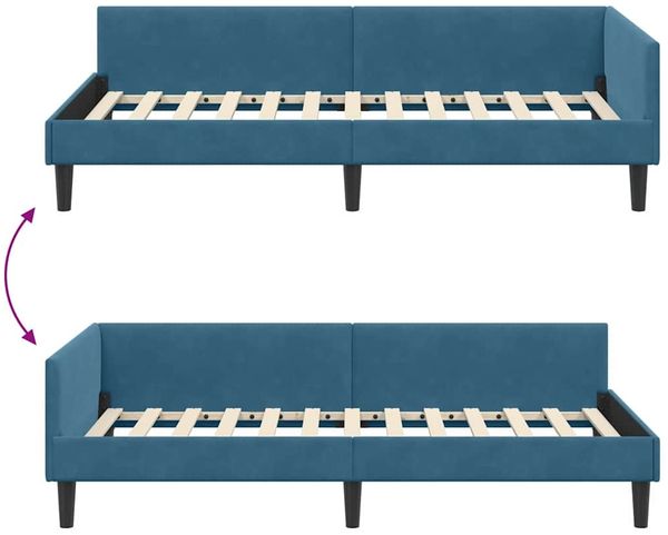 vidaXL Eckbettgestell mit Kopfteil Blau 90 cm x 190 cm Samt 42016143 Bild 9