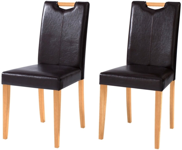 loft24 Esszimmerstuhl Sawyer (Set, 2 St), Stuhl mit Griff an Rückenlehne, Massivholz, Landhaus, Lederoptik