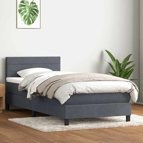 vidaXL Boxspringbett mit Matratze Dunkelgrau 90x220 cm Samt 3316336