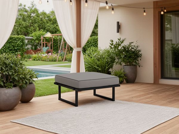 Gartenhocker auf schwarzen Metallbeinen, Sitzhocker für die Terrasse - ELBA P1 - grau