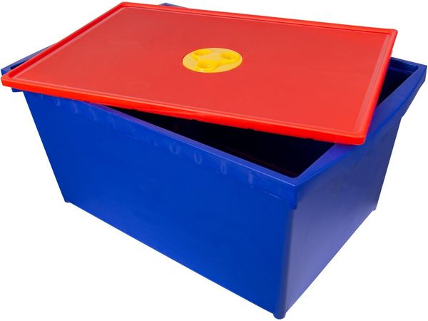 ONDIS24 Aufbewahrungsbox Spielzeugkiste mit Deckel, 28 L, Stapelbox System Box M, Malkiste hoch, Spielzeugbox für Kinder