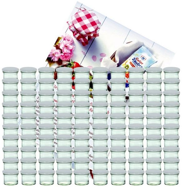 MamboCat Einmachglas 100er Set Sturzglas 125 ml Marmeladenglas To 66 silberner Deckel, Glas