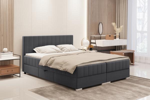 MEBLINI Boxspringbett PIAF 140x200 cm mit Bettkasten - H3P/Dunkelgrau Samt Polsterbett - Doppelbett mit Topper & Taschenfederkern-Matratze