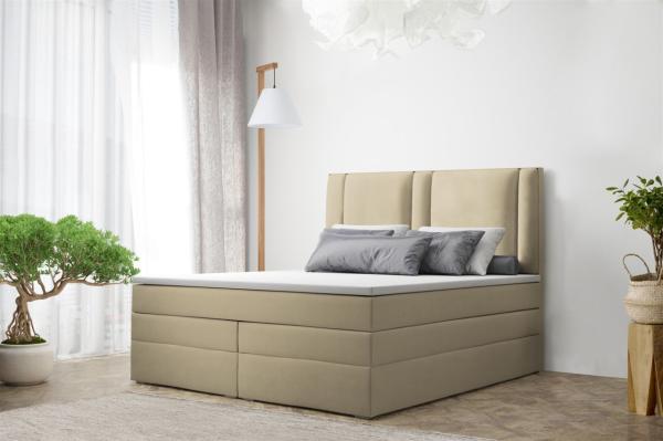 Boxspringbett Schlafzimmerbett CANDELA DELUX 160x200cm in Stoff Cappuccino