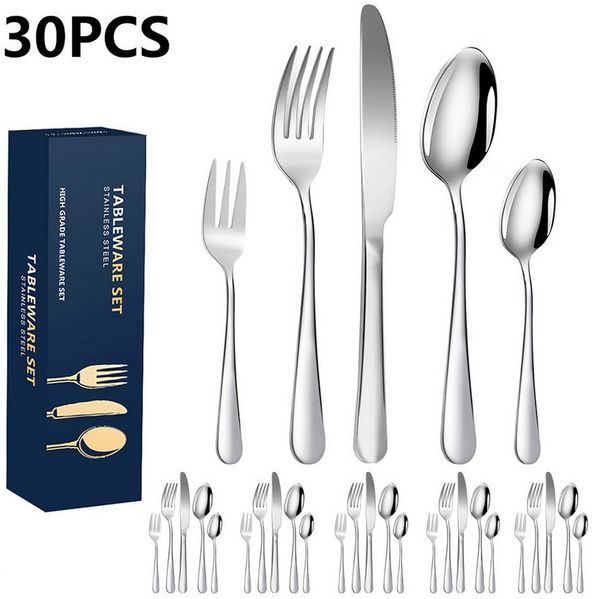 Forrlite Besteck-Set Besteck Set für 6 Personen, 30teilig Essbesteck Set inkl. Messer, Gabel, Löffel, Besteck Edelstahl Spiegelpoliert, Spülmaschinenfest