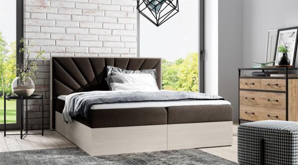 Boxspringbett Bett DAIMON 200x200cm Nordic Teak Stoff Braun inkl. Bettkasten