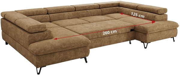 MKS Möbel 'Pablo U-Form' Wohnlandschaft mit Bettkasten, Hellbraun, Schenille grob, T25 Topper Bild 8