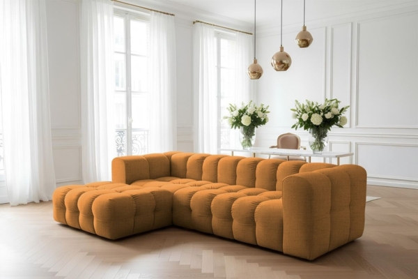 Ecksofa Designersofa SOLVIE in Stoff Moly Orange Ottomane Links