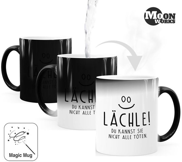 MoonWorks Tasse Zaubertasse Farbwechsel Tasse lustiger Spruch lächle du kannst sie, Keramik