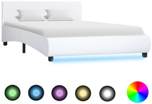 vidaXL Bettgestell mit LED Weiß Kunstleder 140x200 cm 285489