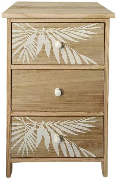 HTI-Living Kommode Kommode Melia 3 Schubladen Palmen-Design Artisaneiche-Weiß (Stück, 1 St, 1 Kommode)