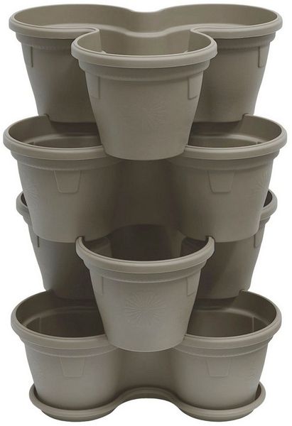 Engelland Blumenständer Säulentopf, Hochbeet, Kräuterbeet (Vorteils-Set, 4 St, 11 Liter Fassungsvermögen je Ebene), fallsicher, UV-beständig, stapelbar, platzsparend, robuster Kunststoff