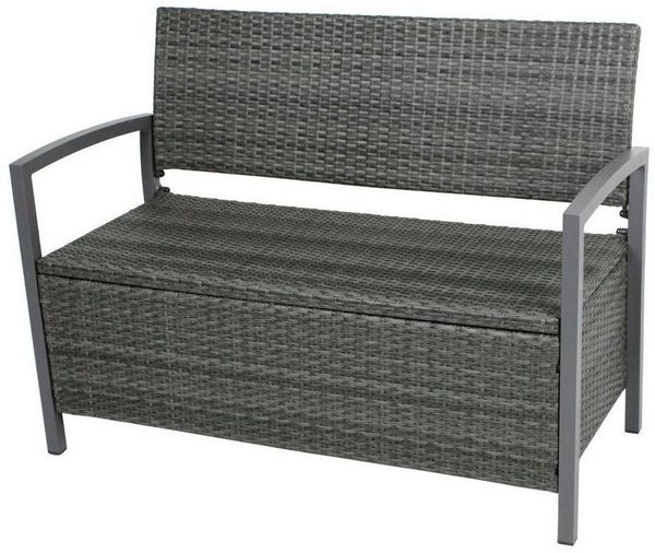 Lomadox Gartenbank HGA-120, Bank mit Truhe, Polyrattan, dunkelgrau, ca. 117x86x58 cm