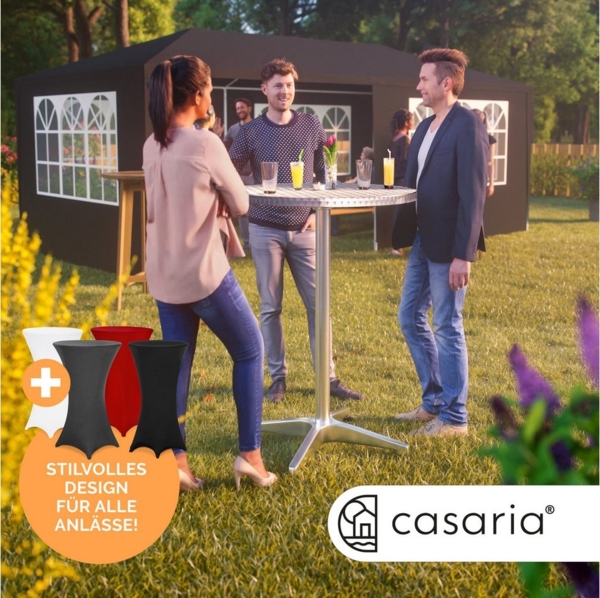 Casaria Stehtisch, mit Husse Klappbar Höhenverstellbar Hoch Alu Rund Ø60cm Wetterfest