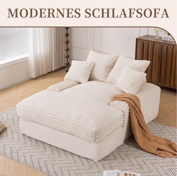 SeedWave Schlafsofa Kordstoff Gästesofa mit 26cm Breiter Armlehnen, 4 Abnehmbaren Kissen, Memory-Schaumfüllung