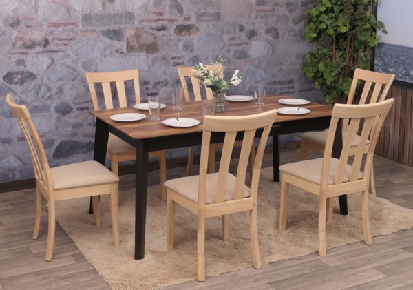 6er-Set Esszimmerstuhl HWC-G46, Küchenstuhl Stuhl, Stoff/Textil Massiv-Holz ~ naturfarbenes Gestell, beige