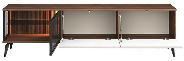 Lomadox Lowboard VIC-160, Eiche Kaschmir Beige Rillen 180 cm Metallfüße Push-to-open grifflos