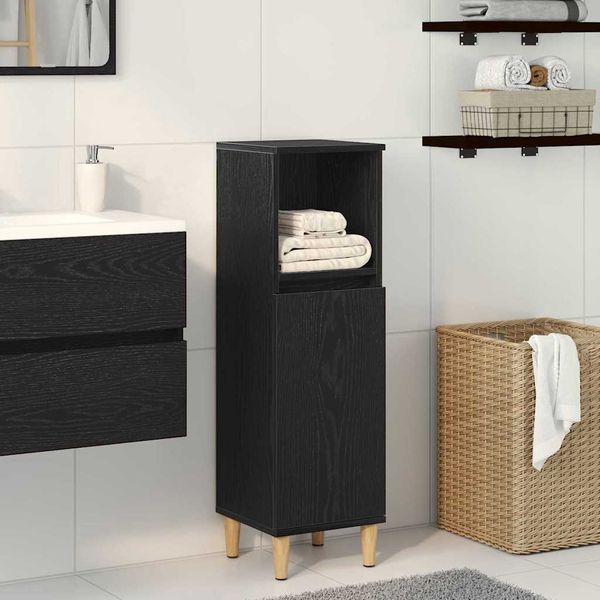 vidaXL Badezimmerschrank mit Tür Schwarz Eichen-Optik 30 x 30 x 100 cm 862807
