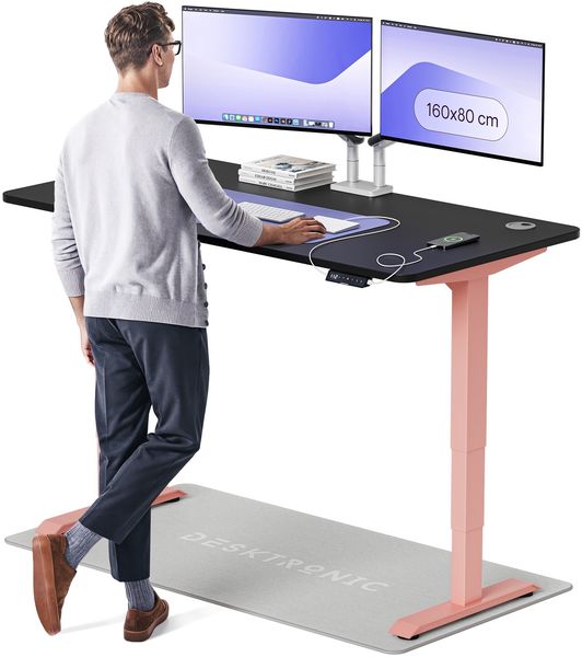 Desktronic HomePro Elektrisch höhenverstellbarer Schreibtisch 160x80cm Rosa/Schwarz mit Memory-Funktion, Anti-Kollisions Technologie, USB-A und USB-C-Ladeanschlüssen