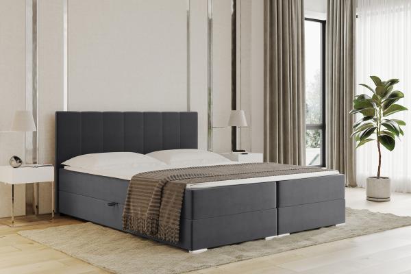 MEBLINI Boxspringbett CHANDON 160x200 cm mit Bettkasten – H3B/Dunkelgrau Samt Polsterbett - Doppelbett mit Topper & Bonellfederkern-Matratze