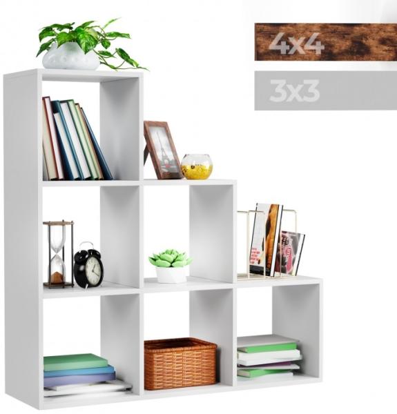 MIADOMODO® Treppenregal - Weiß, 6 Fächer, 97,5x29x97,5 cm, für Wohnzimmer, Stabil, Offen, Freistehend, Indoor, aus MDF-Platte - Stufenregal, Raumteiler Regal, Bücherregal, Standregal