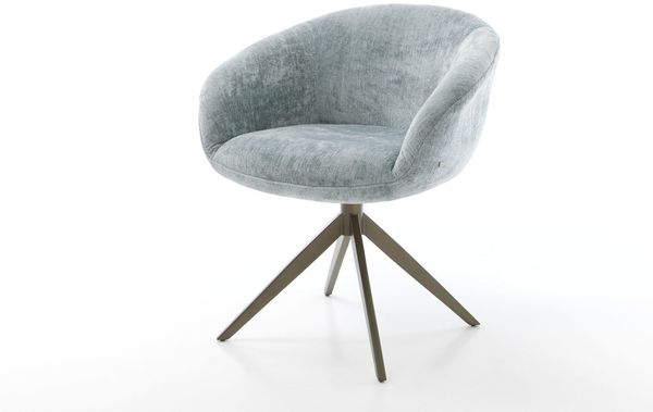 Drehstuhl Vinka-Flex mit Armlehnen Chenille Pastellblau Kreuzgestell breit Effektfinish Titan 360° drehbar Taschenfederkern