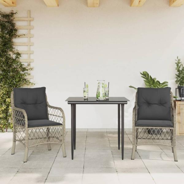 vidaXL 3-tlg. Bistro-Set mit Kissen Hellgrau Poly Rattan 3212166