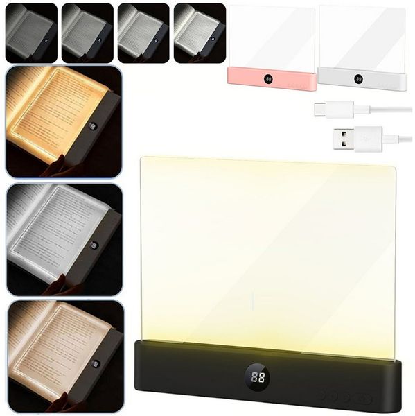PRIISF LED Leselampe Leselicht Buch tragbare Flache Buchlicht Leselampe Lesehilfe Buchlampe, Hochauflösender-Transparenter-PC-Linse, 3 Lichtfarben Dimmbare LED Klemmleuchte Buch Licht Wiederaufladbare, HD-Klar Lampentafel Ultra-Klar Geschmeidige abrieb...