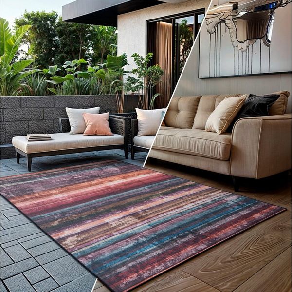 OTTO home Outdoorteppich Nivah, LAGERRÄUMUNG!, rechteckig, Höhe: 8 mm, Flachgewebe, modern gestreift, In- und Outdoor geeignet