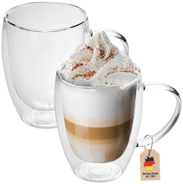 Intirilife Thermoglas, 2-tlg, Glas, Gläser Set Thermoglas Teeglas Kaffeeglas 250ml Doppelwandig (2-tlg)