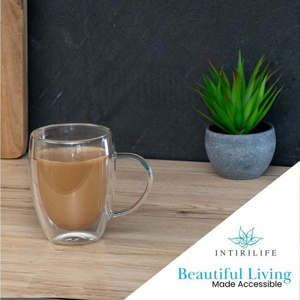 Intirilife Thermoglas, 2-tlg, Glas, Gläser Set Thermoglas Teeglas Kaffeeglas 400ml Doppelwandig (2-tlg)