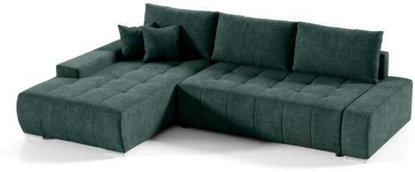 Ecksofa Sofa mit Schlaffunktion VOGAR Stoff Aston Flaschengrün Ottomane Links