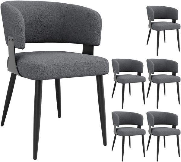 Merax Esszimmerstuhl(Set, 6 St), 6er Set,Schminkstuhl Frisiertisch Ergonomischer Stuhl, Leichter Luxusstuhl Gebogene Rückenlehne, Flanell, Grau