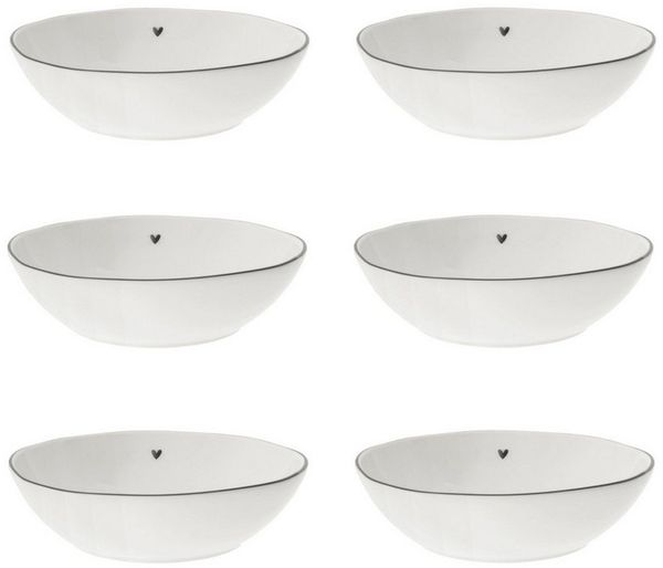 Bastion Collections Suppenteller Schwarzes Herz, Spülmaschinengeeignet, Weiß, Motiv: Herz