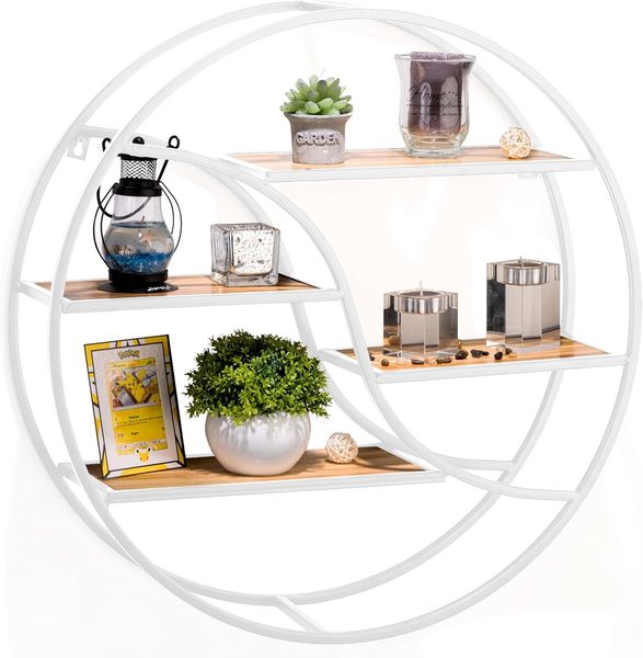 Coradoma Wandregal Weiß Metall - Hängeregal für Deko Wohnzimmer Modern 56x14cm | Schweberegal Rund zur Dekoration Badezimmer Deko Schlafzimmer | Küchenregal Zimmer Deko Aesthetic Wanddeko