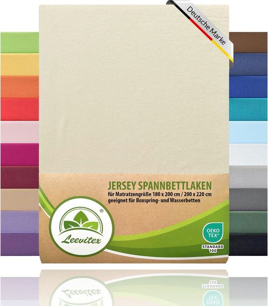 leevitex® Spannbettlaken Spannbettlaken Boxspringbett & Wasserbett Spannbettlaken 150 g/m², Gummizug: rundum, Mako-Baumwolle, ÖkoTex, 180x200 – 200x220 cm + 40 cm Steg