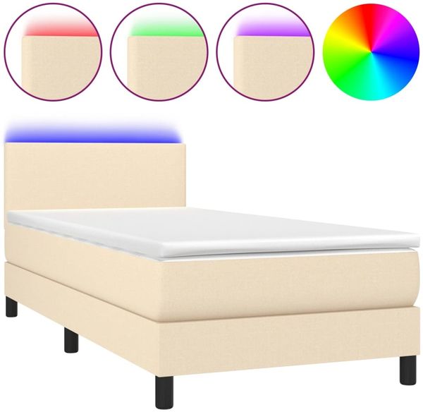 Boxspringbett mit Matratze & LED Stoff Creme 90x200 cm, Härtegrad: H2 [3132970] Bild 2