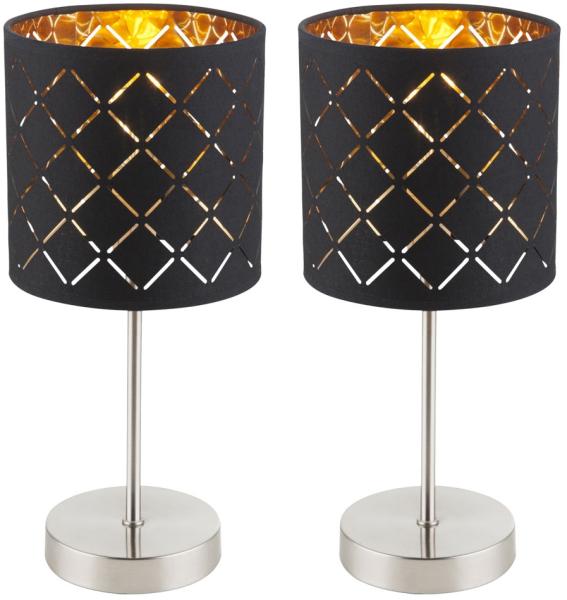 2er Set LED Textil Tischlampen in schwarz und gold CLARKE