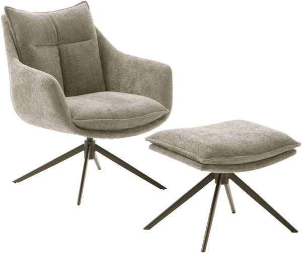PARKER Loungesessel inkl. Hocker - Cappuccino / Schwarz matt lackiert