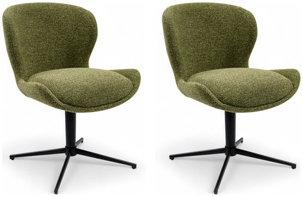 Esszimmerstuhl Salcin 2er-Set aus Boucle-Stoff - mit Dreh-Rückstellfunktion, Grün